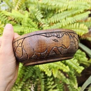 Vintage Handcarved African Wildlife Tribal Style Wooden Bowl